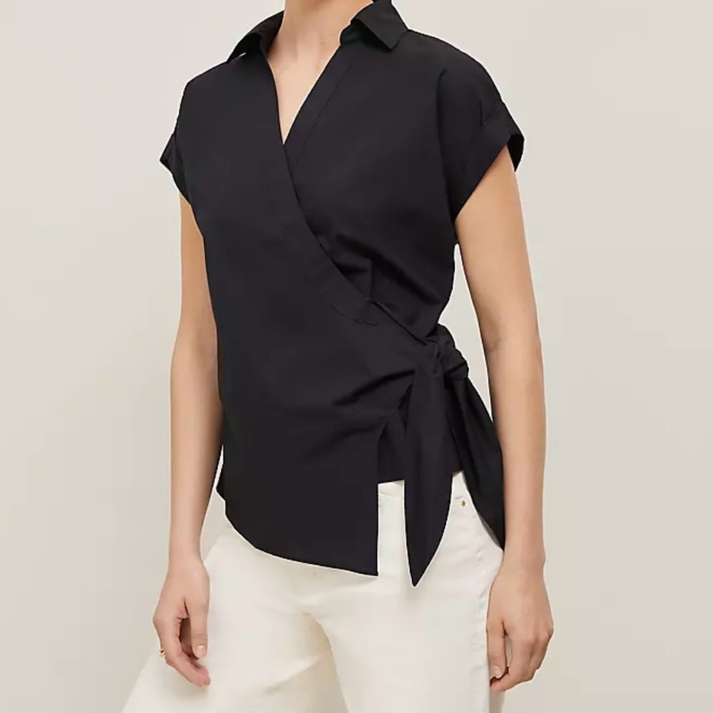Ann Taylor Black Wrap Shirt with Tie Detail